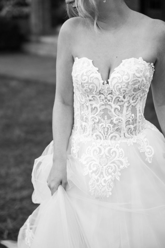white lace wedding dress detailing