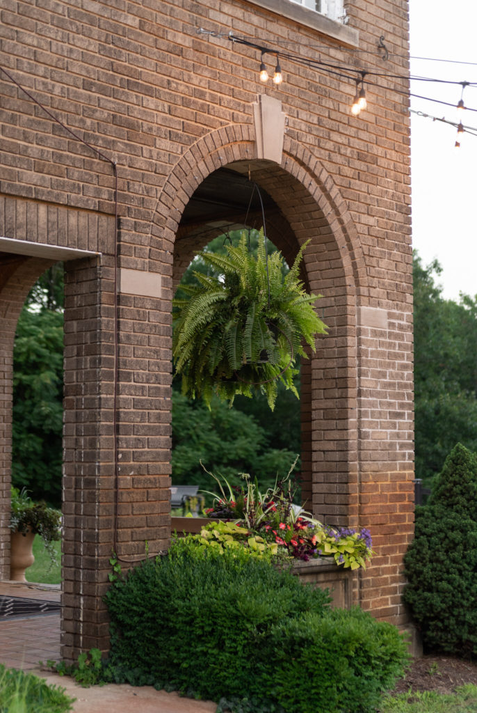 brick archway with plants around it