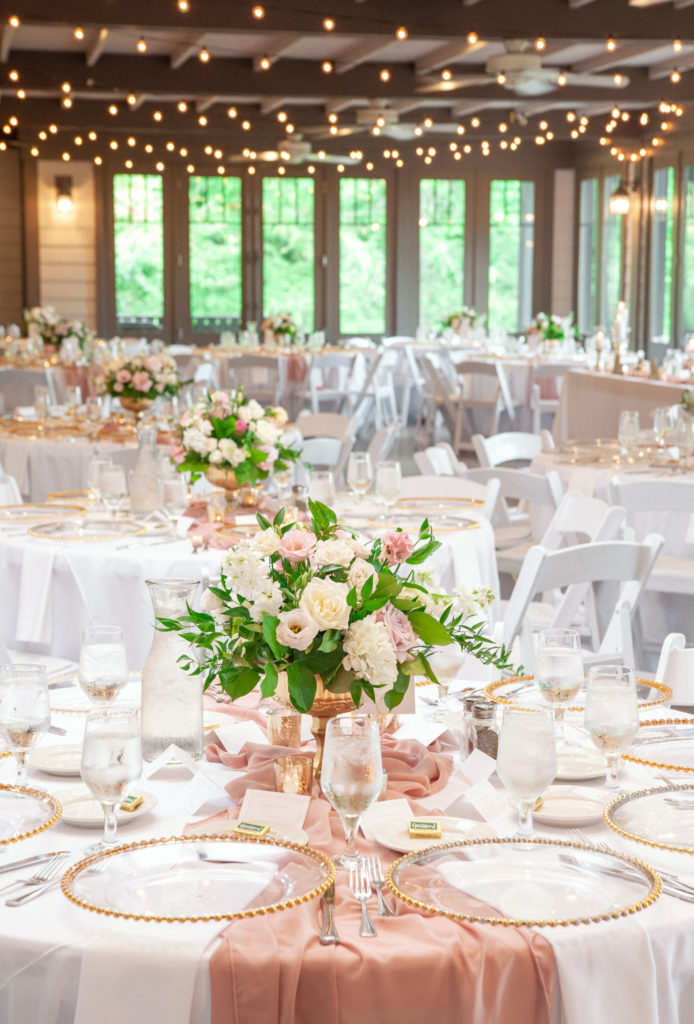 pink and white wedding reception details at the Cottage at Ravines in Saugatuck