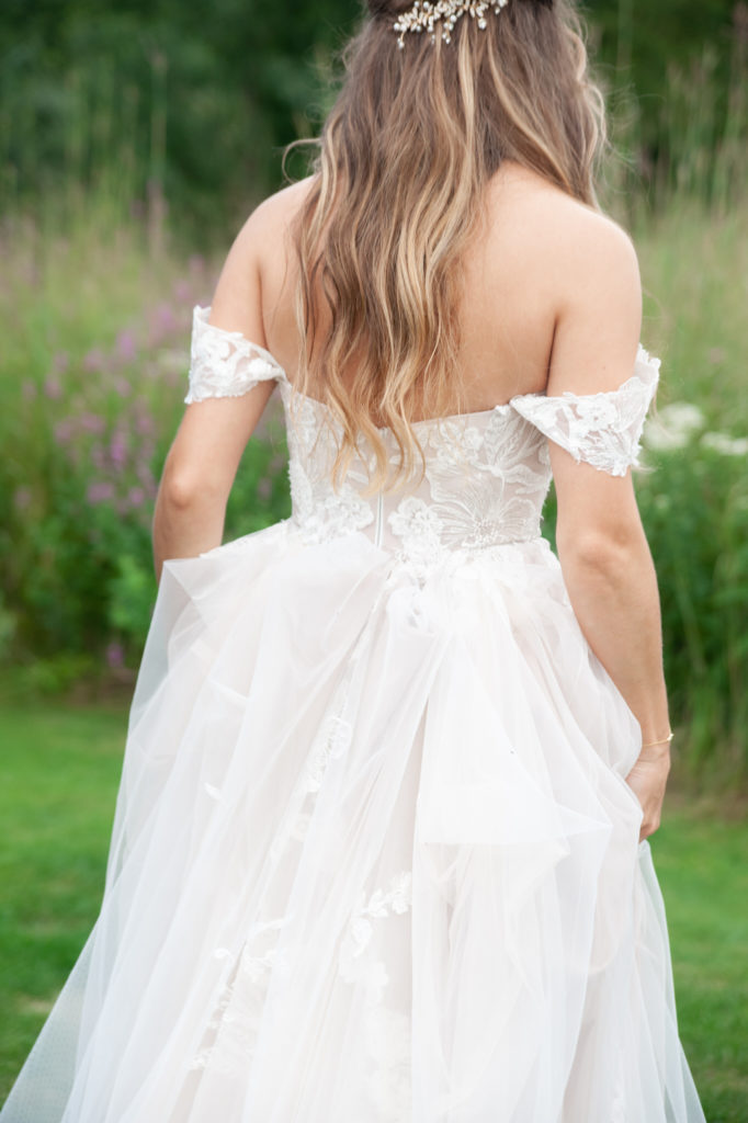 back of a lace strapless wedding dress