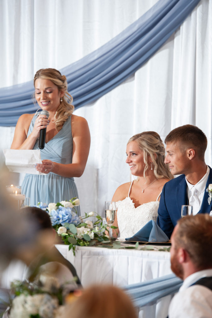 maid of honor gives her speech in the ballroom at DoubleTree Bay City hotel