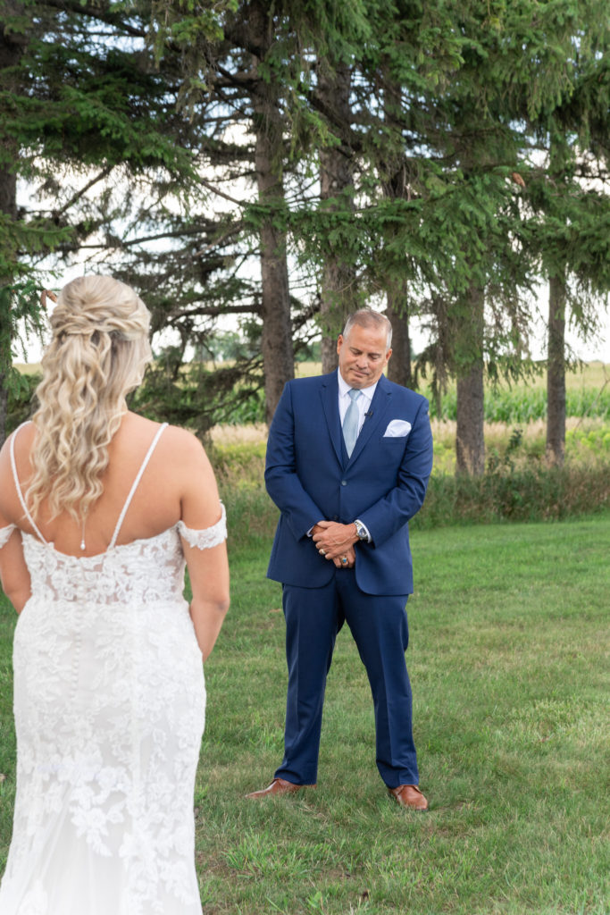 father and bride share an emotional first look in Richville Michigan