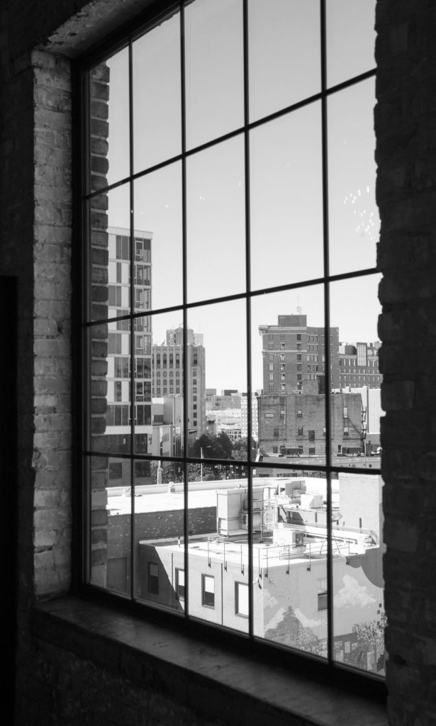 loft window view overlooking downtown Grand Rapids