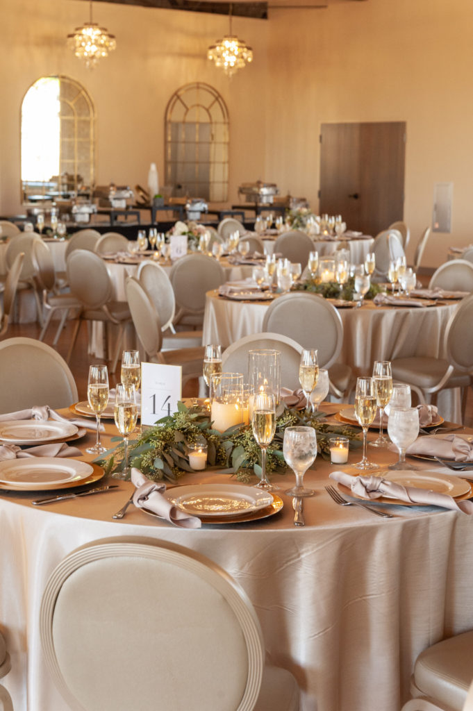 an elegant wedding reception table at the high five grand rapids