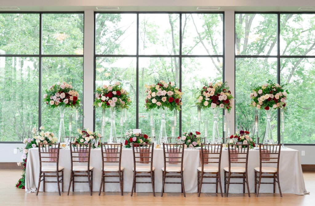 luxurious wedding reception table inside the conservatory of Venue3Two in Grand Rapids