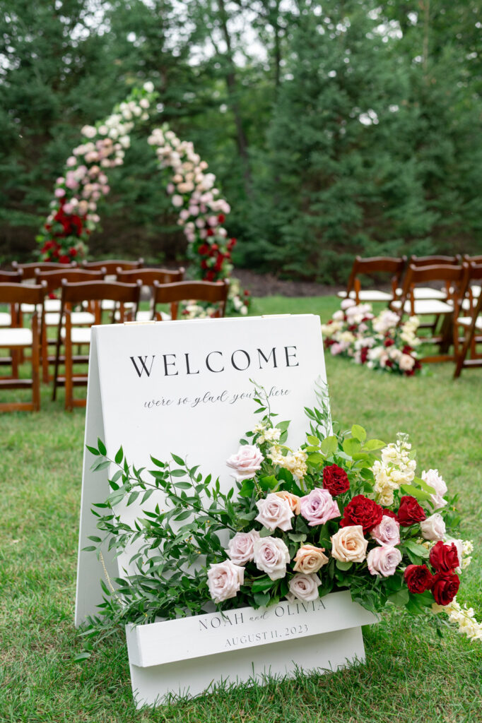 outdoor ceremony decor at Venue3Two in the late summer