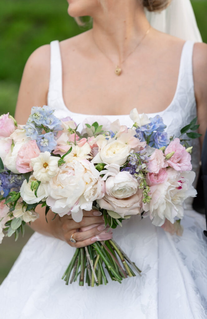 light pastel bridal bouquet inspired by a romantic spring garden party
