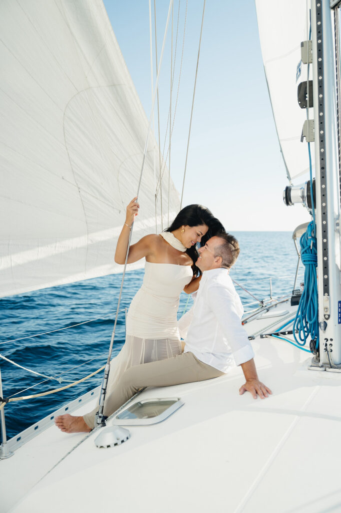 sailboat engagement photo session on Lake Michigan